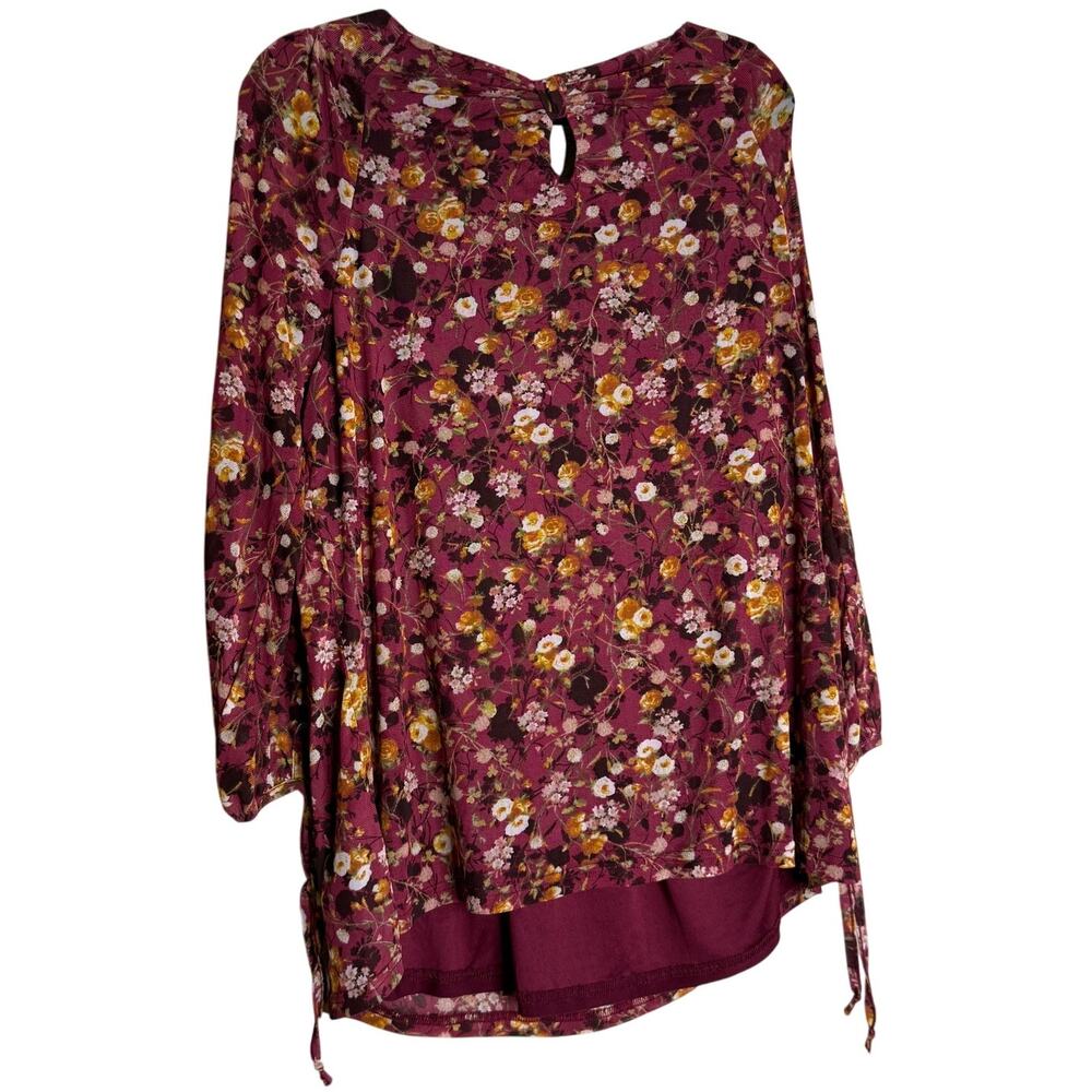 Stem & Vine Floral Peasant Blouse 2X Burgundy Boho Balloon Sleeve Plus - Picture 10 of 13